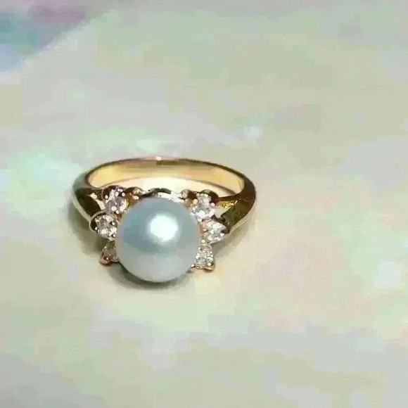 Gold tone light blue  pearl rhinestones (CZ ?) ring size 6 NWOT - Picture 5 of 16